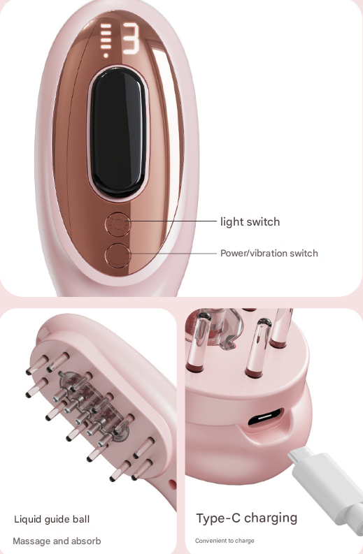 Black Rechargeable Electric Scalp Massager with Red & Blue Light Therapy - Hair Oil & Serum Applicator Comb(Not containing essential oils) 7