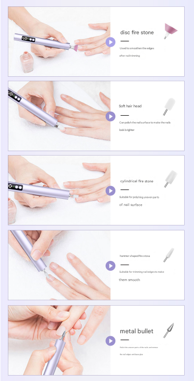 Purple Professional Electric Nail File Kit - Portable USB-C Rechargeable Manicure Drill with 6 Speeds & 5 Heads 5