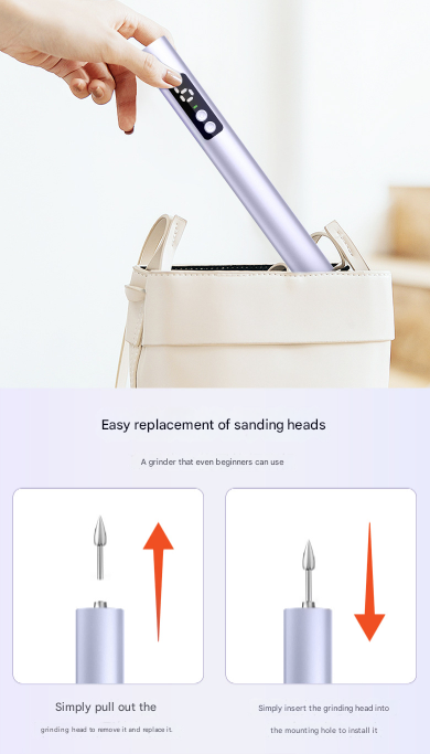 Purple Professional Electric Nail File Kit - Portable USB-C Rechargeable Manicure Drill with 6 Speeds & 5 Heads 6