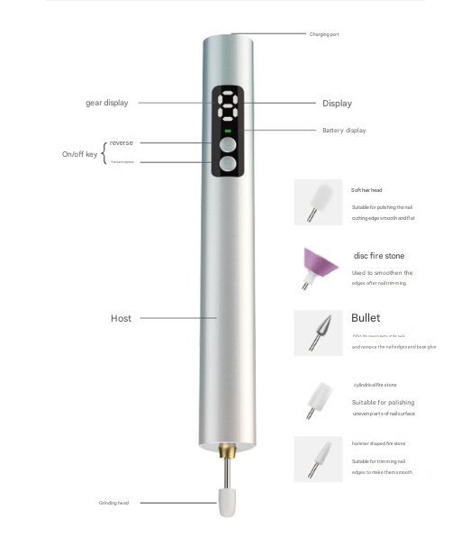 Purple Professional Electric Nail File Kit - Portable USB-C Rechargeable Manicure Drill with 6 Speeds & 5 Heads 8