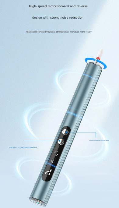 Blue Rechargeable Electric Nail Drill Pen with UV Curing Lamp - Professional All-in-One Manicure Pedicure Kit for Polishing & Gel Removal 5