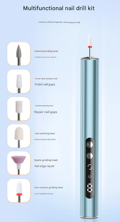 Blue Rechargeable Electric Nail Drill Pen with UV Curing Lamp - Professional All-in-One Manicure Pedicure Kit for Polishing & Gel Removal 6