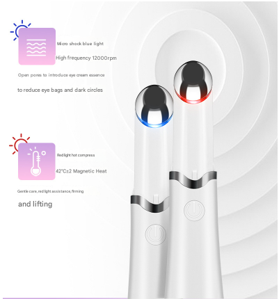 White Sonic Eye & Lip Massager with Red & Blue Light Therapy - Heated Vibrating Wand for Puffiness and Wrinkles 3