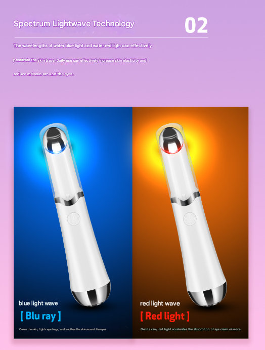 White Sonic Eye & Lip Massager with Red & Blue Light Therapy - Heated Vibrating Wand for Puffiness and Wrinkles 4