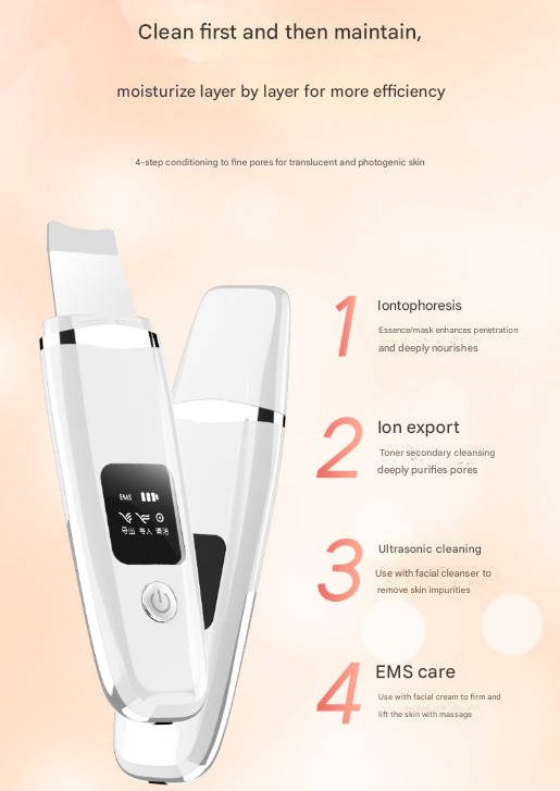 White Professional 4-in-1 Ultrasonic Skin Scrubber - Deep Pore Cleanser, Blackhead Remover & EMS Facial Lifting Tool 3