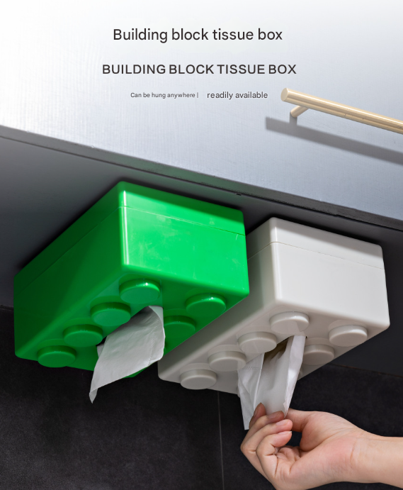 Red 2 Pcs Creative Building Block Tissue Box Holder - Wall-Mounted & Desktop Dispenser for Bathroom, Kids Room & Office Decor 4