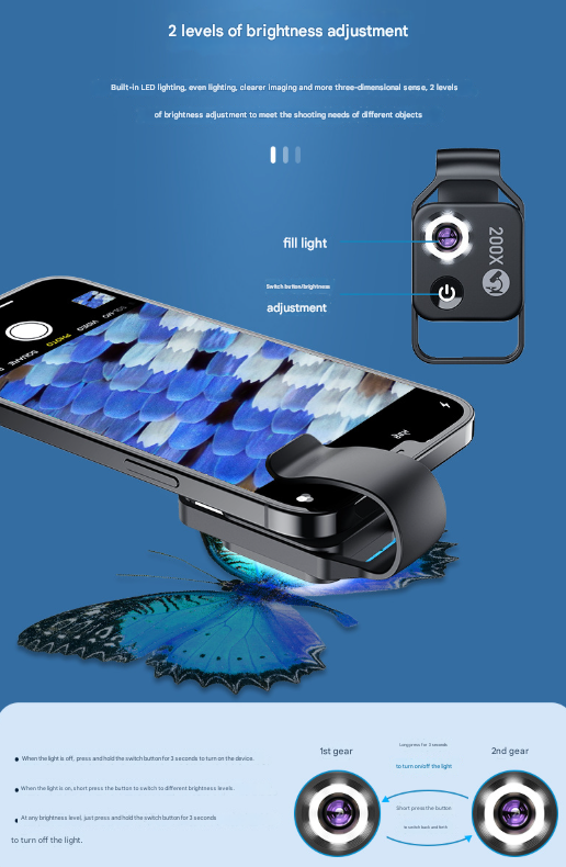 White Portable 200X Clip-On Microscope Lens for Smartphone - HD Pocket Magnifier with CPL Filter and LED Light(excluding mobile phones) 6