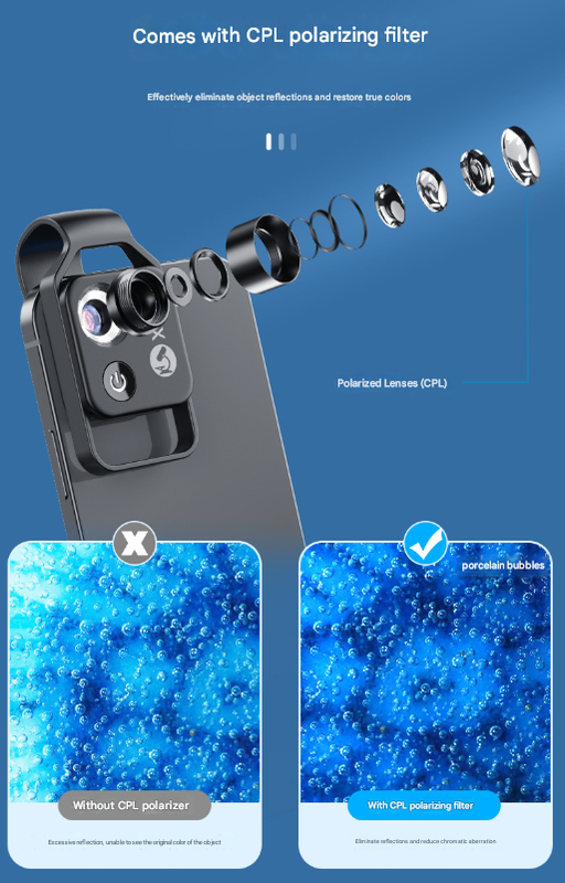White Portable 200X Clip-On Microscope Lens for Smartphone - HD Pocket Magnifier with CPL Filter and LED Light(excluding mobile phones) 7