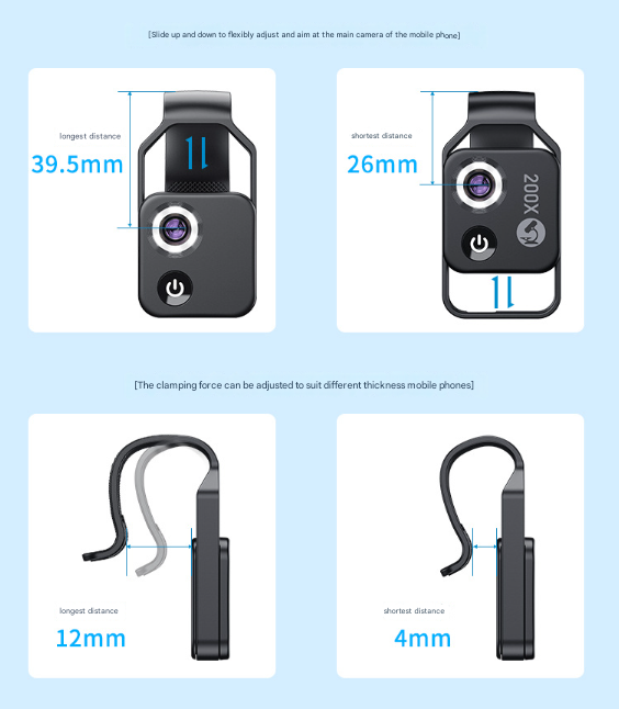 White Portable 200X Clip-On Microscope Lens for Smartphone - HD Pocket Magnifier with CPL Filter and LED Light(excluding mobile phones) 9