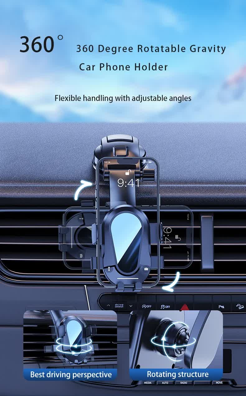 Black Universal Car Phone Mount Holder - 360° Rotation with Upgraded Suction Cup for Dashboard & Windscreen 9