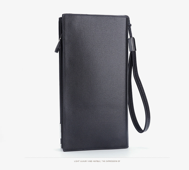 Brown Men's Business Casual Long Wallet Clutch - PU Leather Large Capacity Phone & Card Holder with Wrist Strap 4