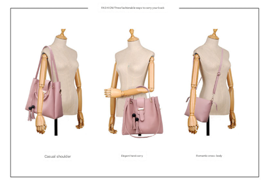 Pink Chic 3-Piece Women's Handbag Set - PU Leather Tote, Crossbody Bag & Clutch Purse 5
