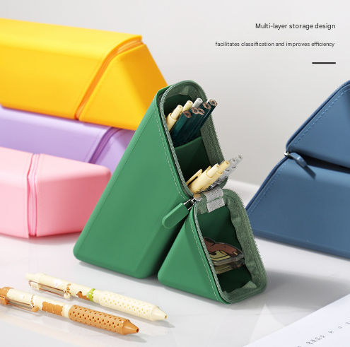 Yellow Transforming Silicone Pencil Case - Stand-Up Pen Holder & Stationery Organizer 3