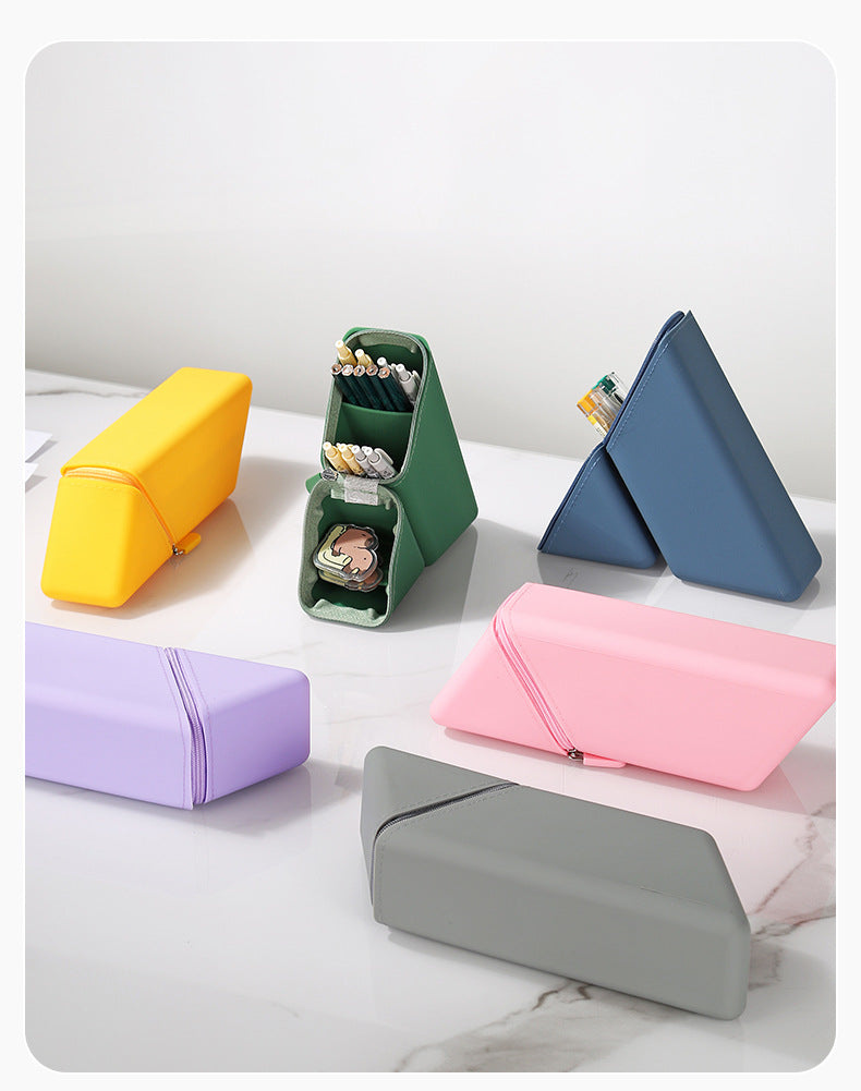 Yellow Transforming Silicone Pencil Case - Stand-Up Pen Holder & Stationery Organizer 6