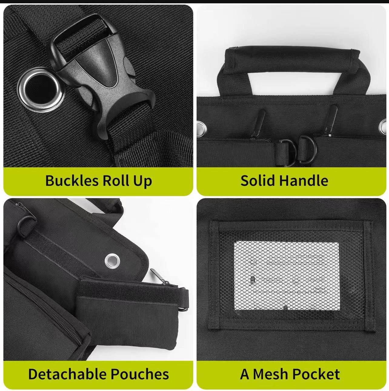 Black Heavy-Duty Tool Organizer Roll with Detachable Pouches 4