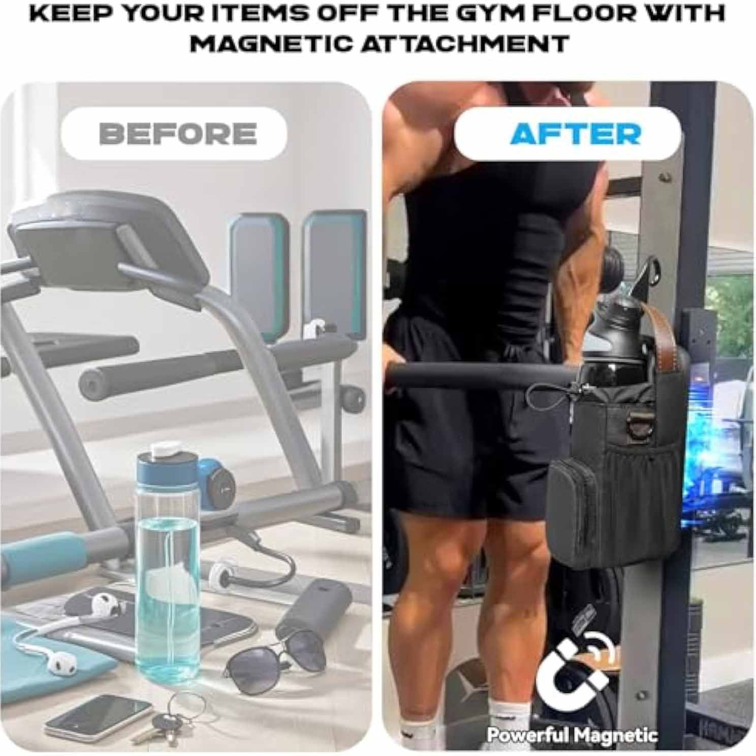 Waterproof Fitness Water Bottle Holder Bag with Adjustable Strap - Black Gym Crossbody 3