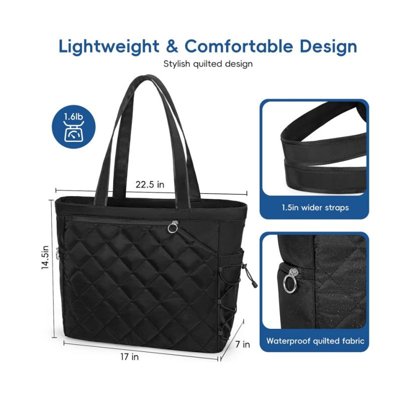 Navy Blue Large Quilted Tennis Tote Bag with Shoe Compartment - Waterproof Lightweight for Men and Women 4
