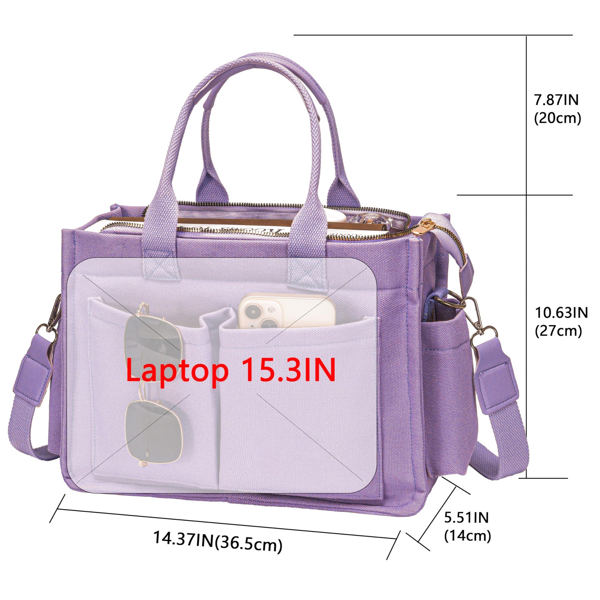 Blue Stylish Women's Large Canvas Tote Bag - 15.3in Laptop Mommy Bag with Crossbody Strap 4