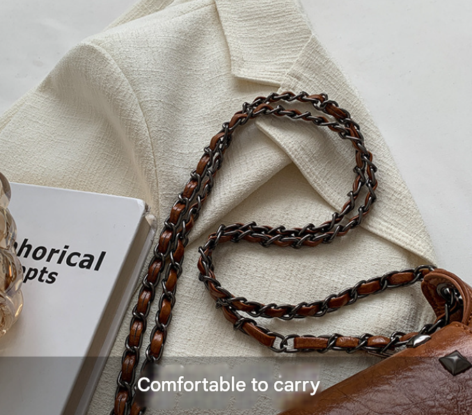 Black Women's Retro Studded Envelope Shoulder Bag - Chain Strap Crossbody Tote in Four Colors 3