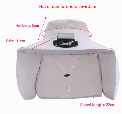 Khaki Outdoor Solar Fan Sun Hat - Large Brim Fishing Hiking Hat with Neck Cape 3
