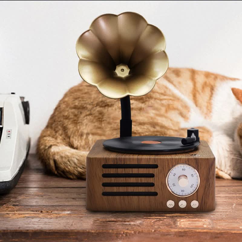 Vintage Gramophone Bluetooth Speaker - Retro Wireless Music Player with Classic Design 3