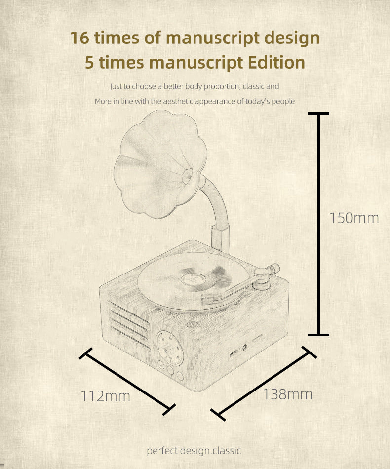 Vintage Gramophone Bluetooth Speaker - Retro Wireless Music Player with Classic Design 4