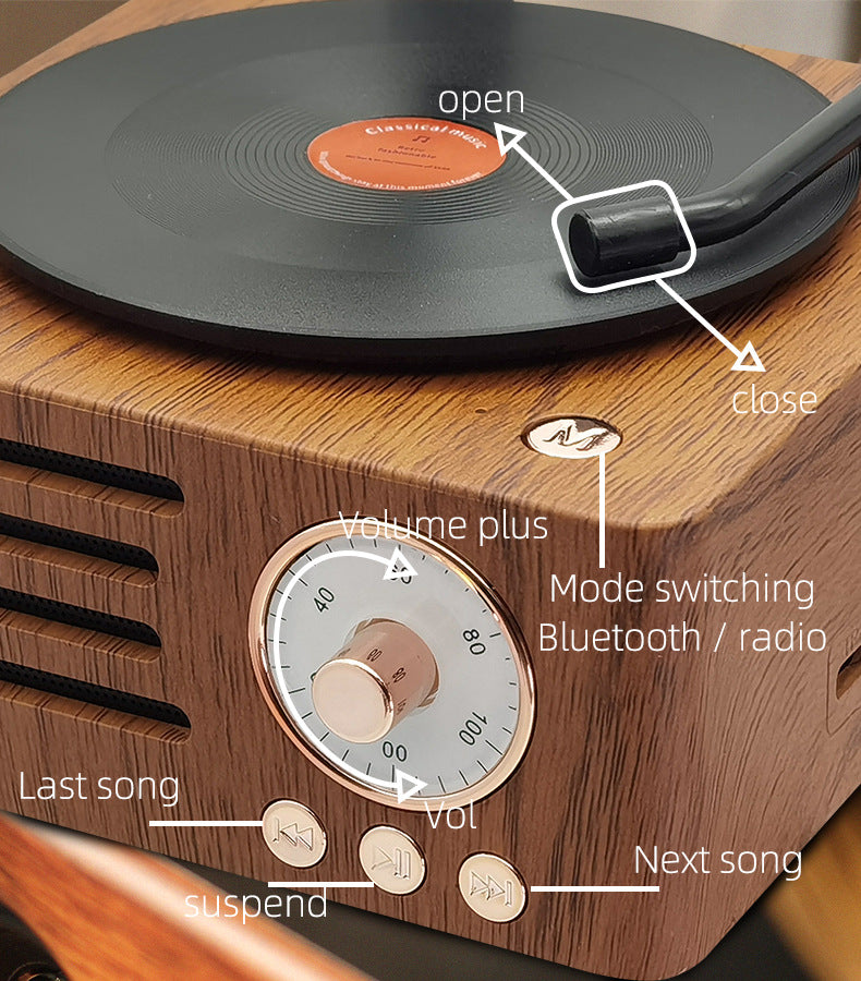 Vintage Gramophone Bluetooth Speaker - Retro Wireless Music Player with Classic Design 6