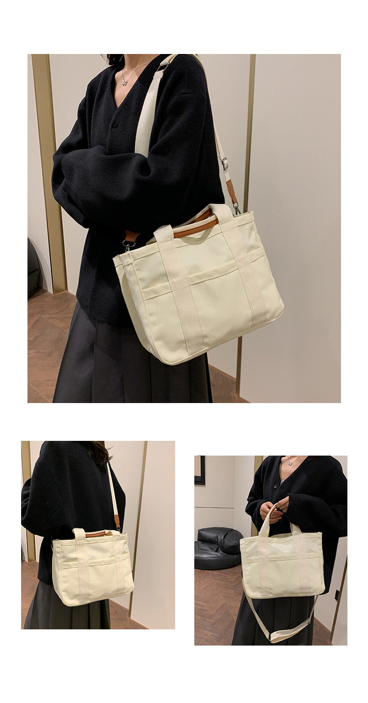 White Stylish Multi-Functional Mommy Diaper Bag - Durable Canvas Tote 3