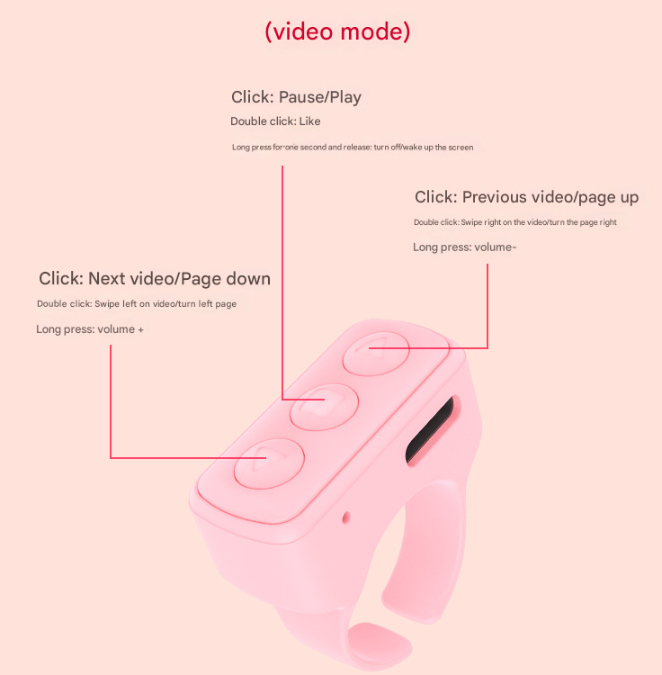 2-Piece Pink Bluetooth Video Controller - 3-Button Remote for TikTok and Page Scrolling 4