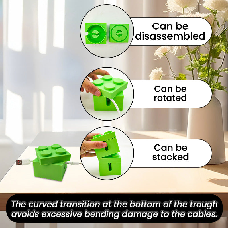 Playful Building Block Desk Cable Holder - Creative Cord Organizer Tidy, 2-Pack