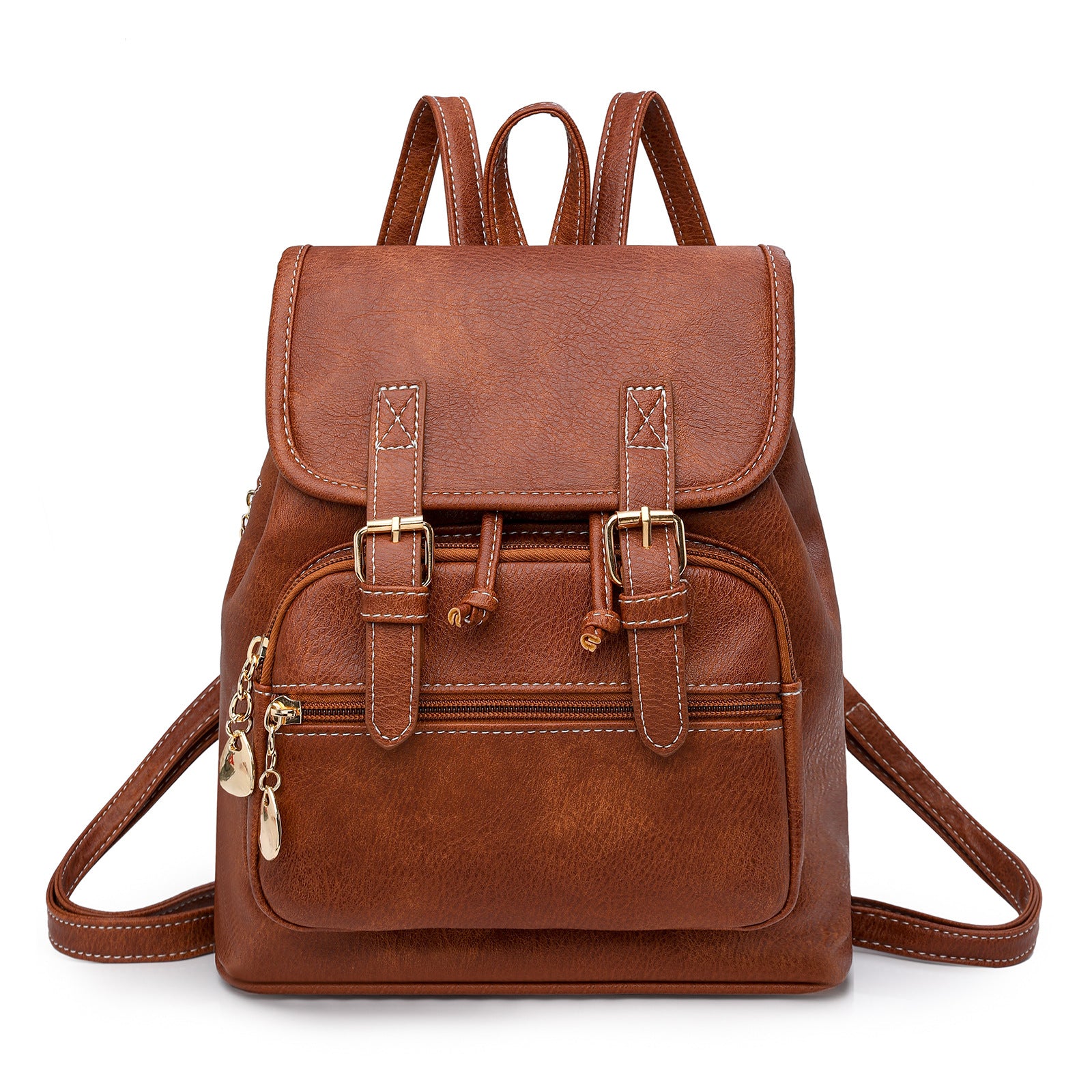 Brown Stylish PU Leather Backpack for Women - Compact Travel Companion