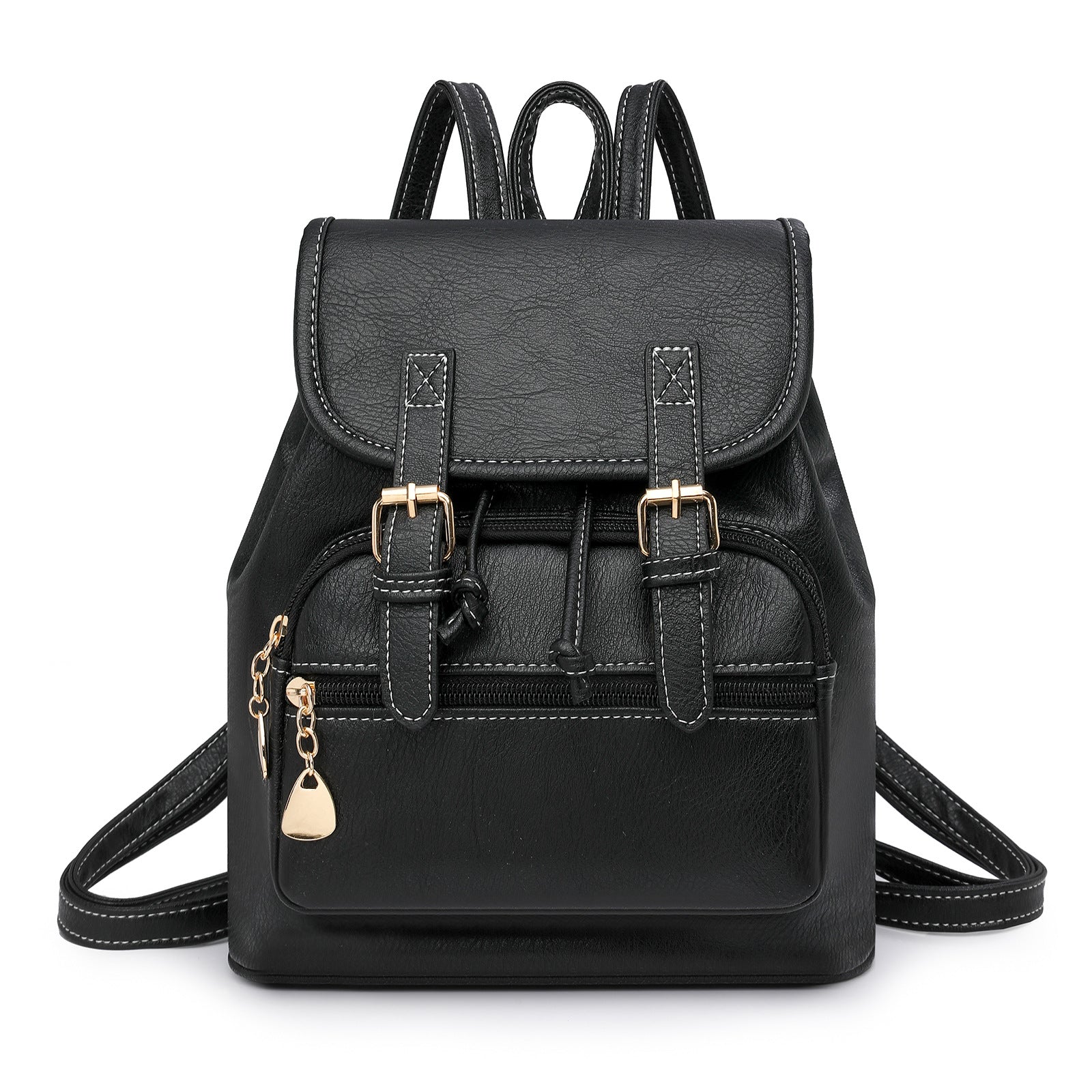 Black Stylish PU Leather Backpack for Women - Compact Travel Companion