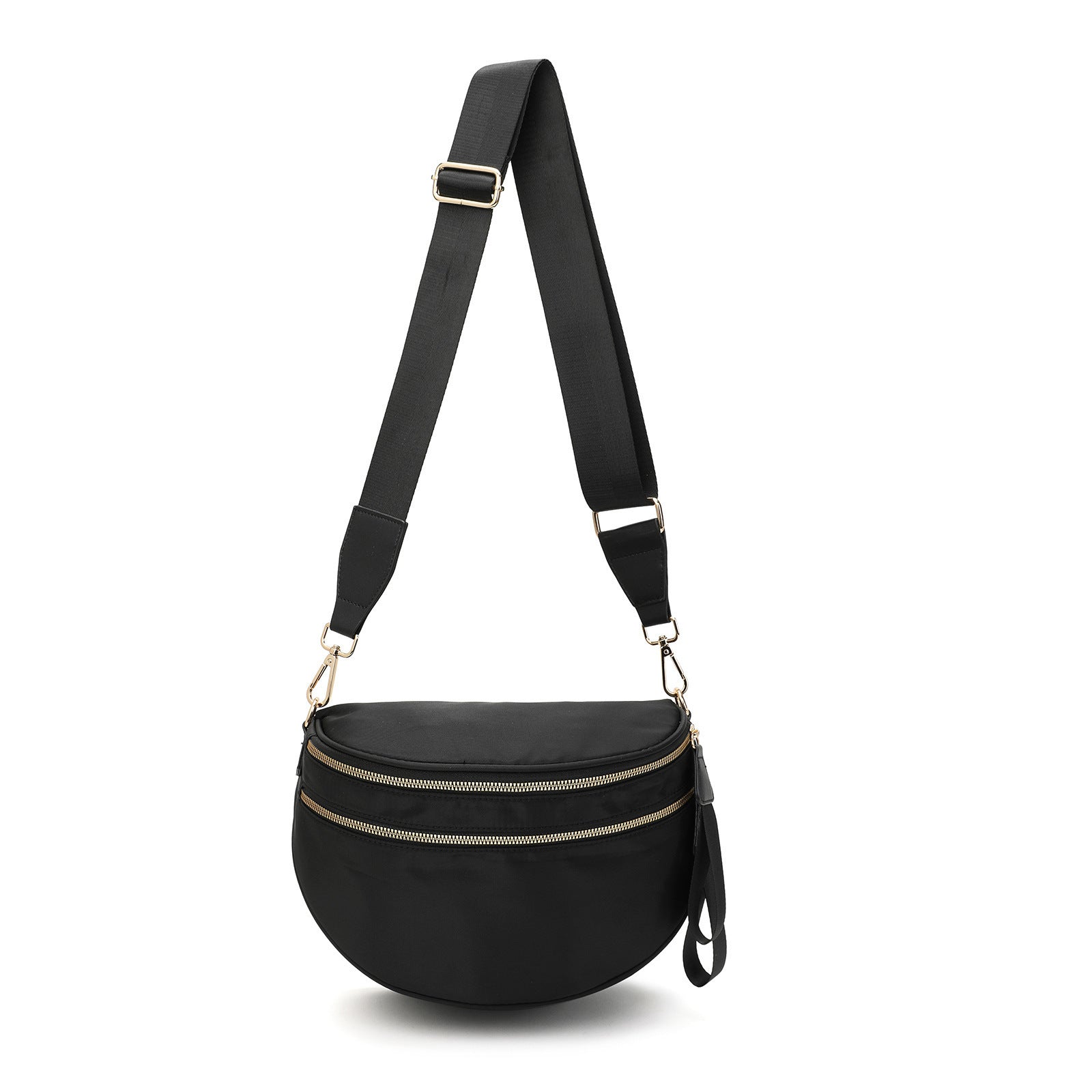 Black Trendy Sling Bag - Women's Crescent Crossbody Purse with Wide Adjustable Strap