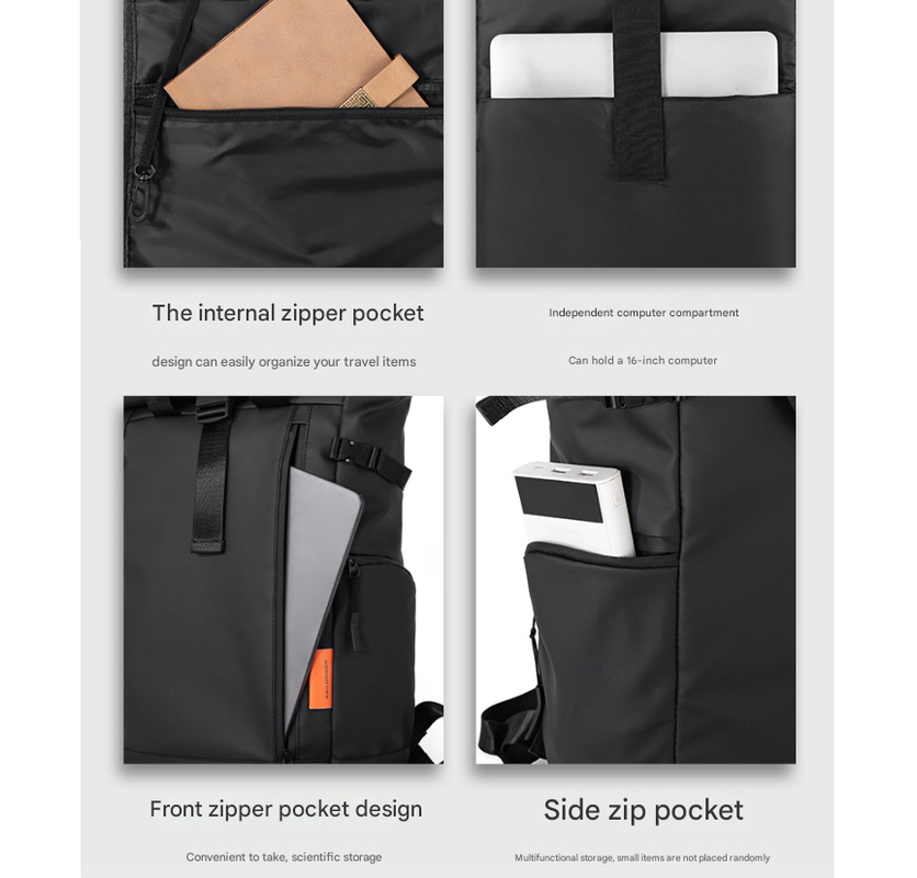 Grey Urban Explorer Roll-Top Backpack - Water-Resistant Large Capacity Bag for Travel, Work & Laptop 4