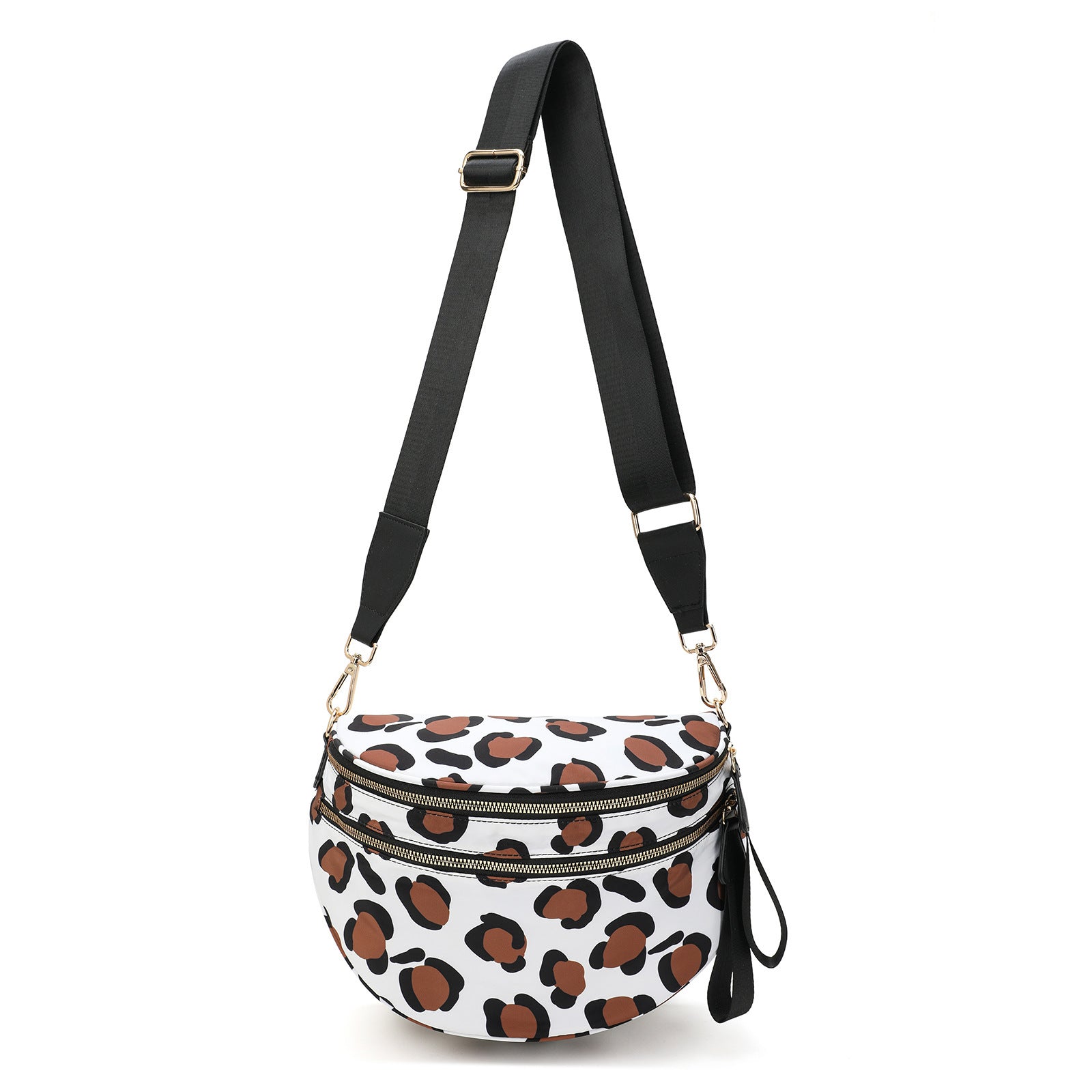 Coffee White Checkered Trendy Sling Bag - Women's Crescent Crossbody Purse with Wide Adjustable Strap