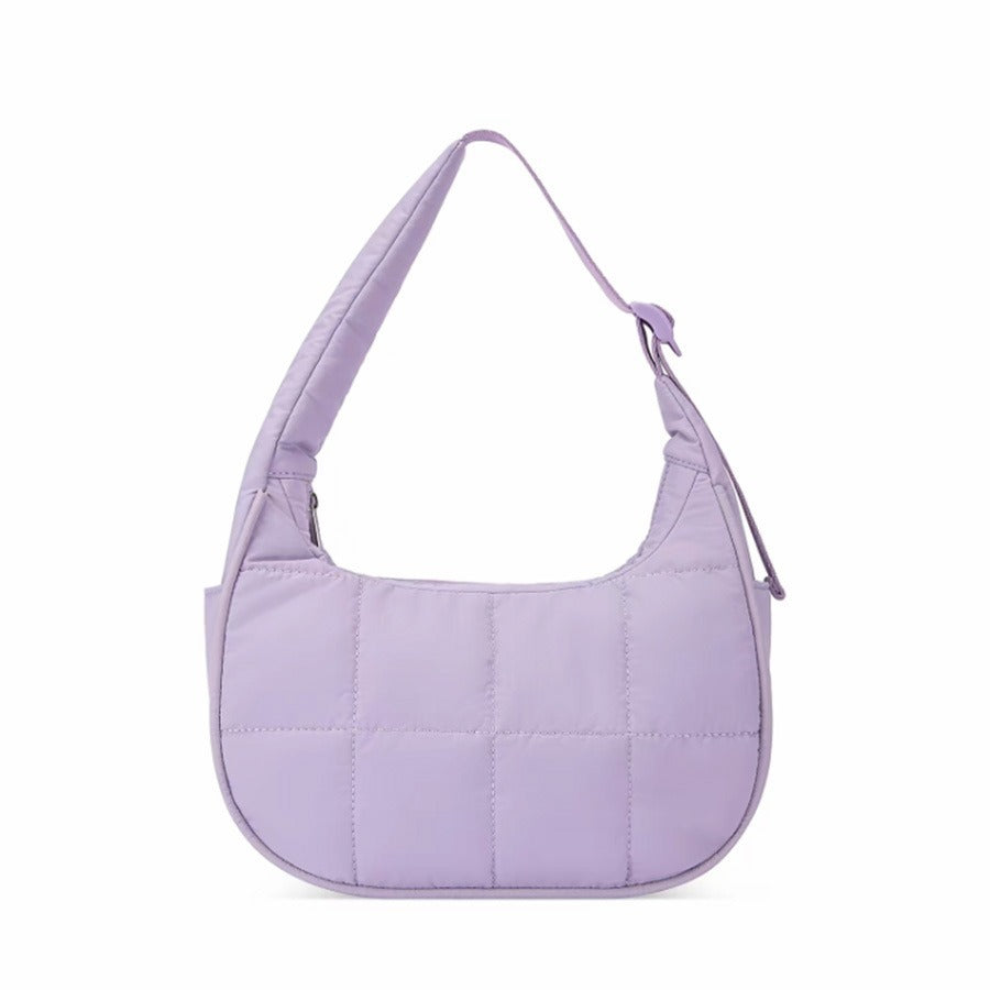 Purple Trendy Nylon Puffer Shoulder Bag for Women - Lightweight Large Capacity Underarm Tote