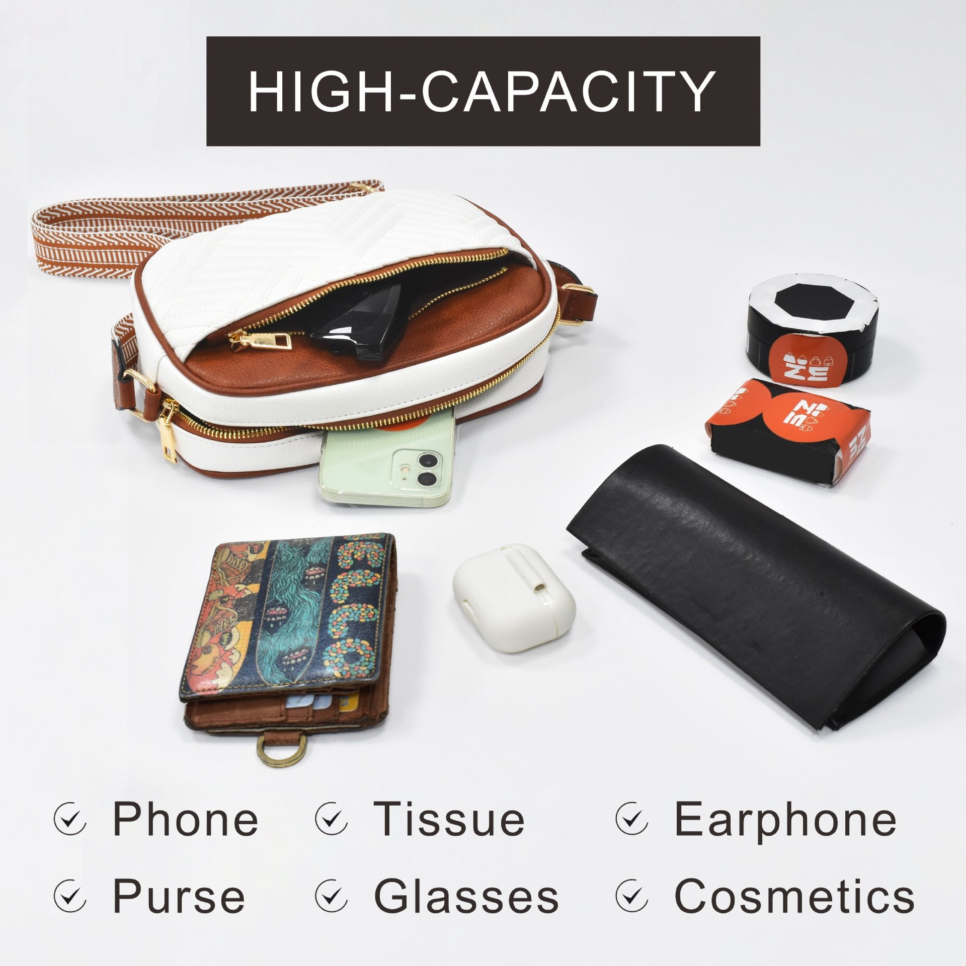 Double Zipper Blue Chic Quilted Crossbody Bag - Vintage PU Leather Shoulder Purse with Adjustable Strap