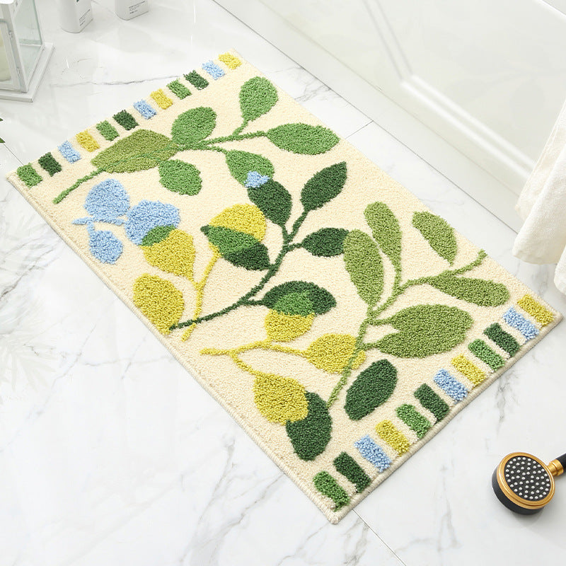 Leaves Jacquard Bathroom Mat - Super Absorbent Non-Slip Rug (40x60cm), Toilet Floor Mat for Bathroom/Bedroom/Entryway