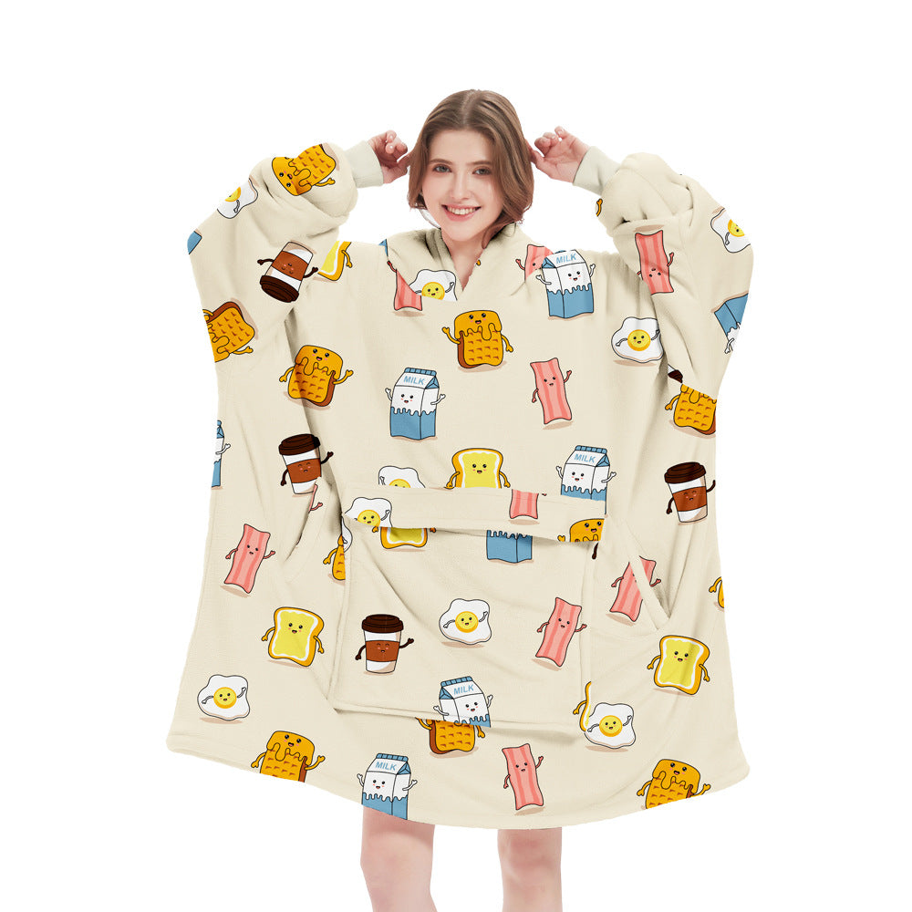 Egg Milk Pattern Oversized Wearable Blanket Hoodie - Ultra Soft & Cozy Snuggle Pullover for Adults