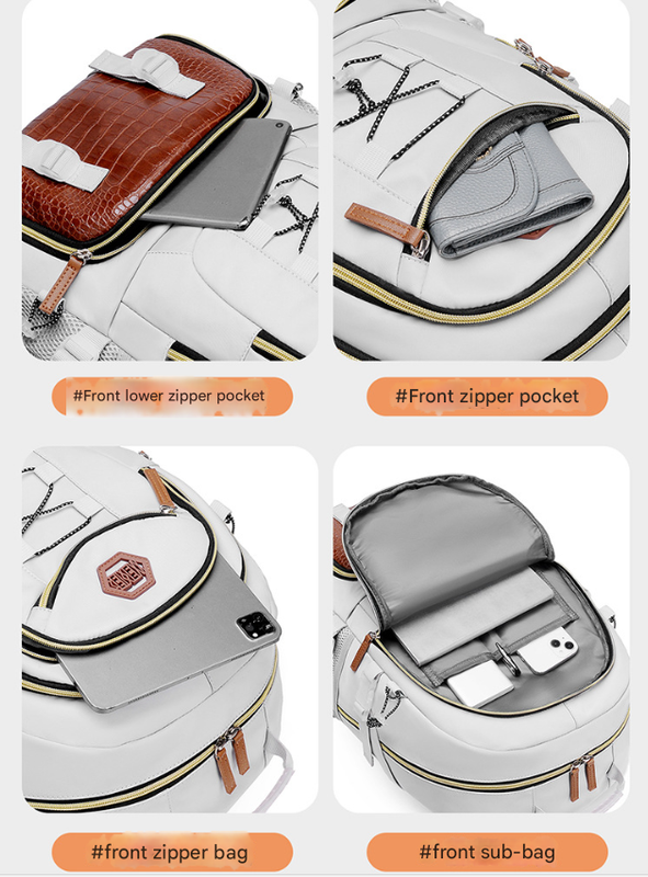 White Stylish Large Capacity Backpack - Water-Resistant Oxford Rucksack for Travel, School & Daily Use 4