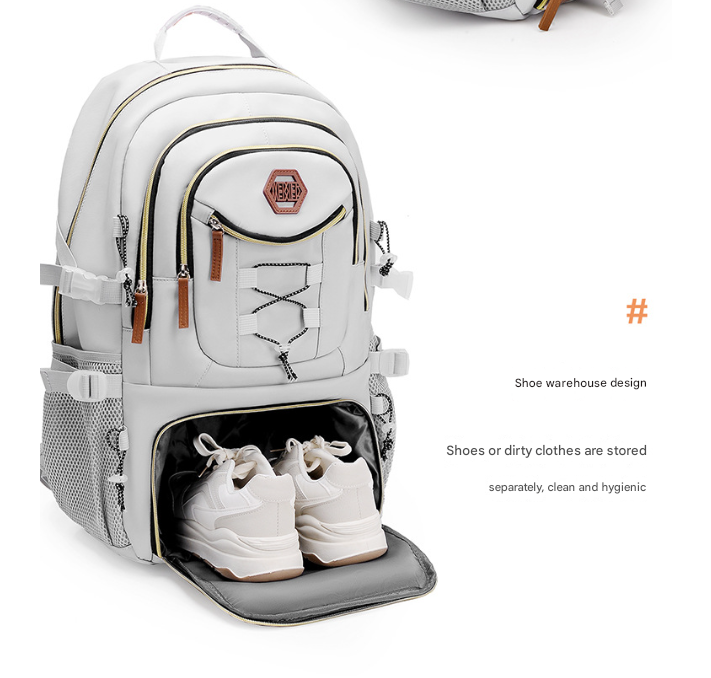 White Stylish Large Capacity Backpack - Water-Resistant Oxford Rucksack for Travel, School & Daily Use 6