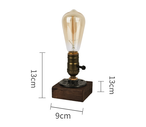 Rustic Industrial Table Lamp Vintage Wooden Base Accent Light 6