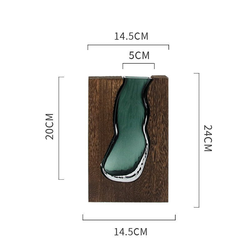 Modern Sculptural Wood and Glass Vase for Home Decor