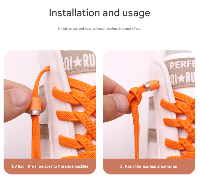 Orange No-Tie Elastic Shoelaces with Quick Lock System - Flat Tieless Laces for Kids and Adults 4