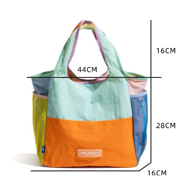 Orange Vibrant Colorblock Foldable Tote Bag Lightweight Reusable Shopping Shoulder Bag 3