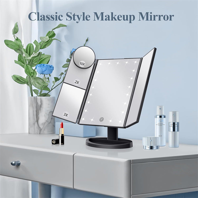 Black LED Lighted Tri-Fold Vanity Mirror with 2X/3X/10X Magnification 4