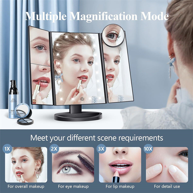 White LED Lighted Tri-Fold Vanity Mirror with 2X/3X/10X Magnification 3