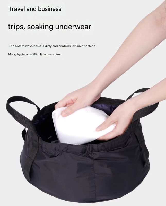 2PCS Black 8.5L Portable Folding Water Basin - Collapsible Bucket with Carry Bag for Camping & Travel 4