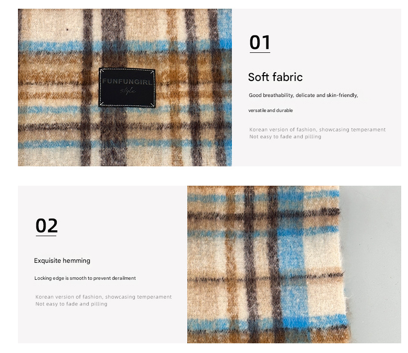 Yellow-green Plaid Color-Block Women's Scarf - Autumn/Winter Thick Warm Neck Wrap with Tassels 3
