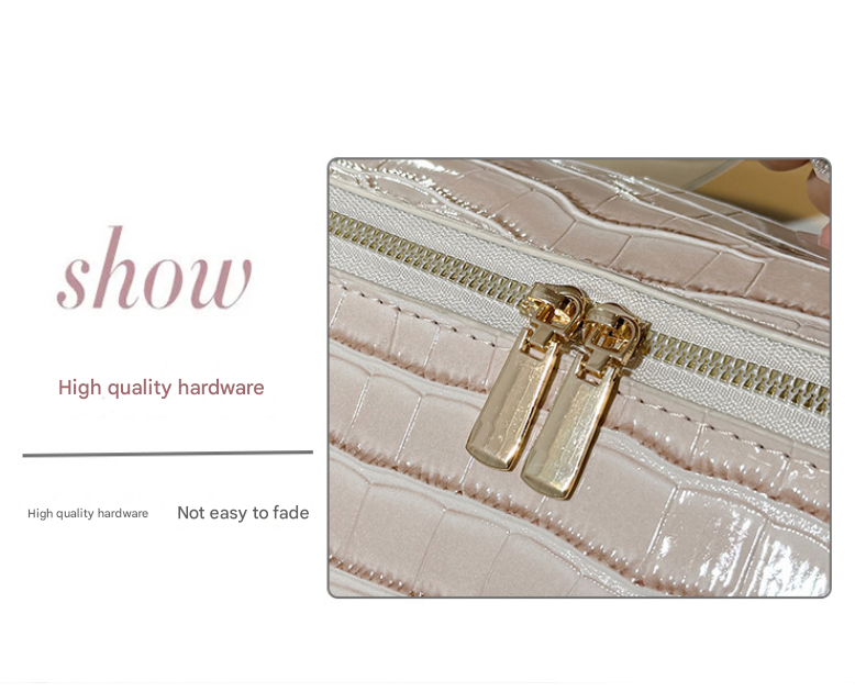 White Chic Croc-Embossed Travel Makeup Case Large Capacity Cosmetic Organizer Bag 3
